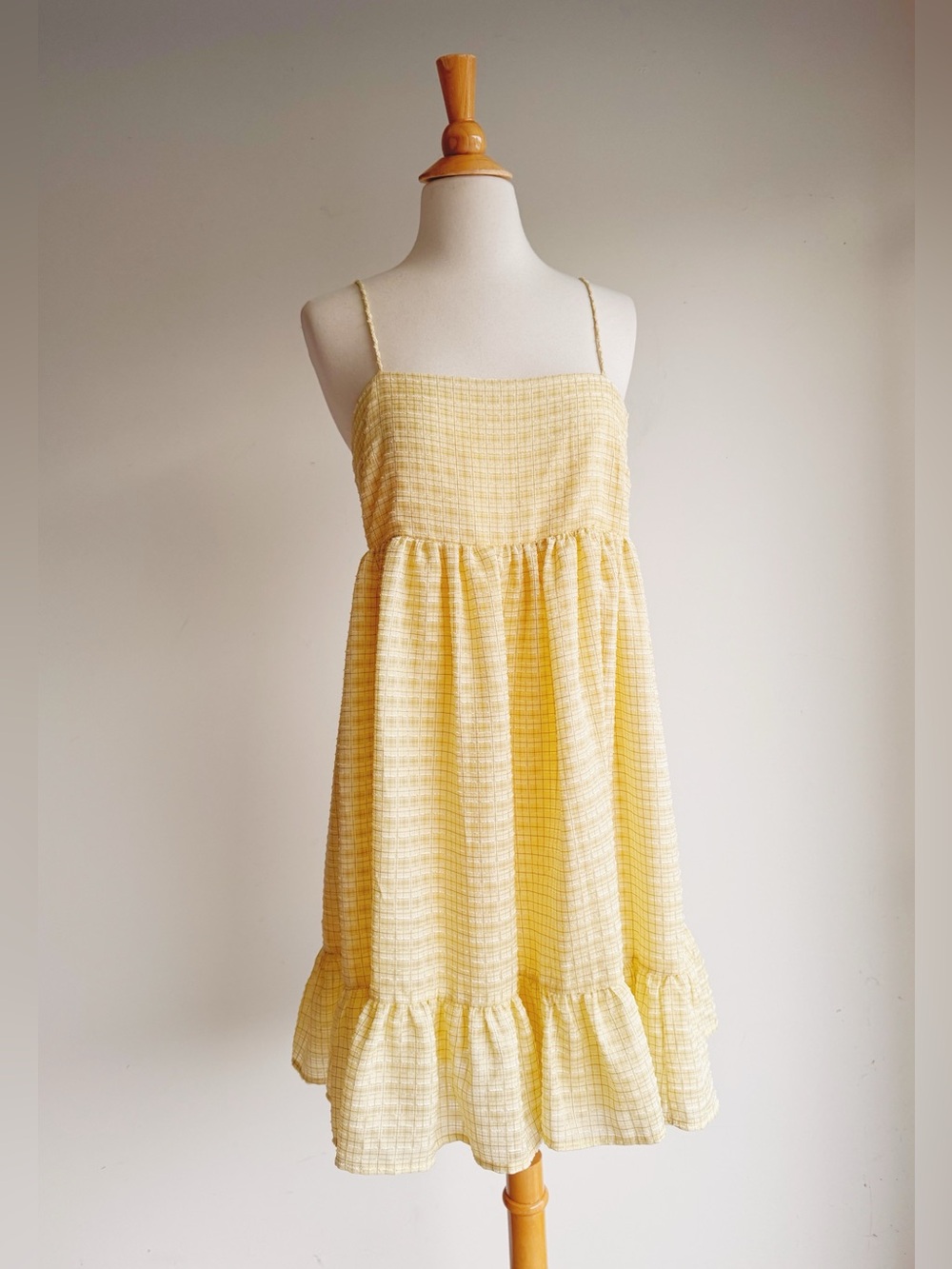 Line & Dot Erin Mini Dress Yellow Textured Sundress Revolve Cottagecore Medium